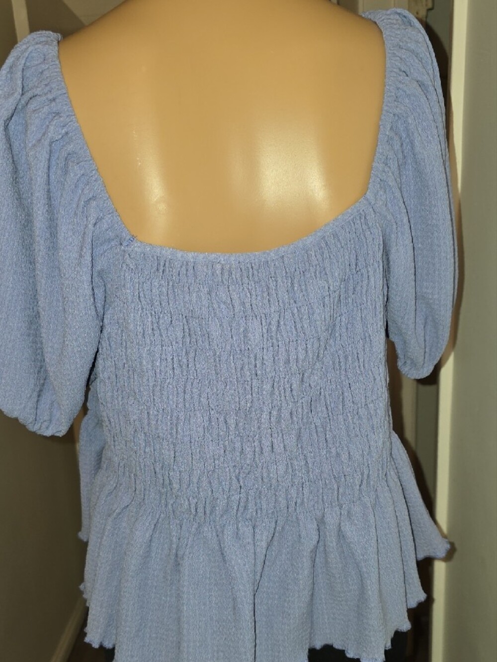 Nwt For Good Blue Smocked Peplum Puff-Sleeve Top - Picture 5 of 8